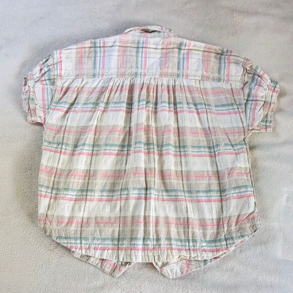 Vintage Plaid Button Down Shirt Blouse Women's Medium/Large Cream Puff Sleeve - Picture 3 of 6